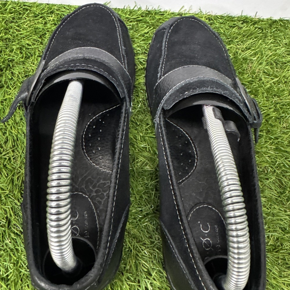 Born b.o. c Womens Erna Loafers Size 7.5 Black Suede Slip On Flat Shoes Buckles - Picture 6 of 7